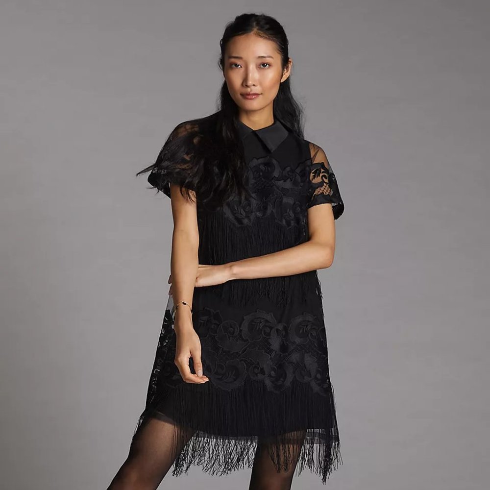 Anthro Maeve Fringed Shift Mini Dress XL